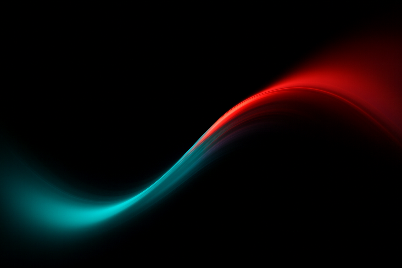A red and cyan light trail moving through a dark field